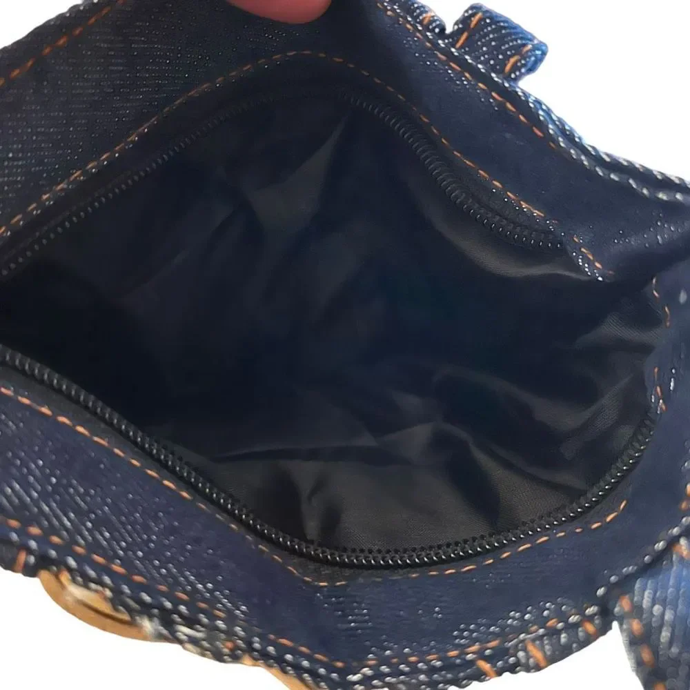 Small Blue Jean‎ Purse Handbag Zipper Closure Faux Lace Up Look Clutch Size Bag
